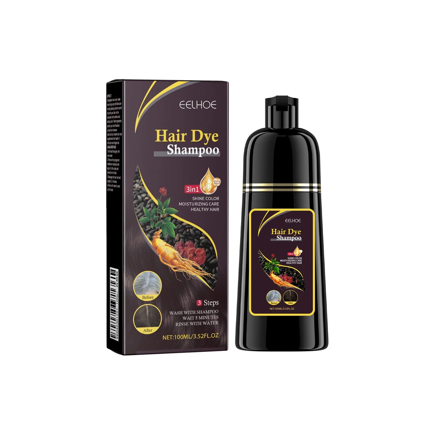 3-in-1 Hair Dyeing Shampoo – Black, Repair & Nourish Hair