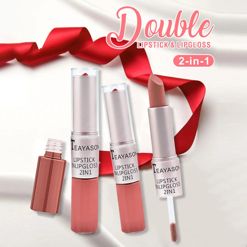 2-in-1 Pink Lipstick & Lip Gloss – Waterproof, Long-Lasting