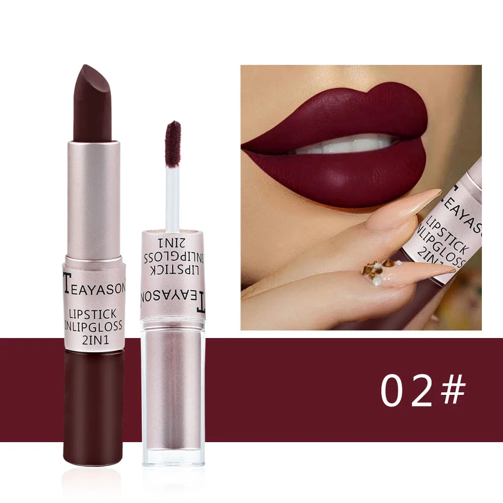 2-in-1 Pink Lipstick & Lip Gloss – Waterproof, Long-Lasting