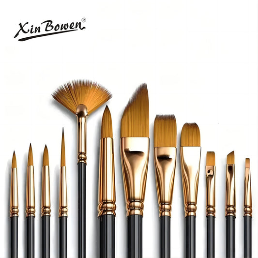 12 PCS Nylon Bristle Brush Set Watercolor Oil Acrylic