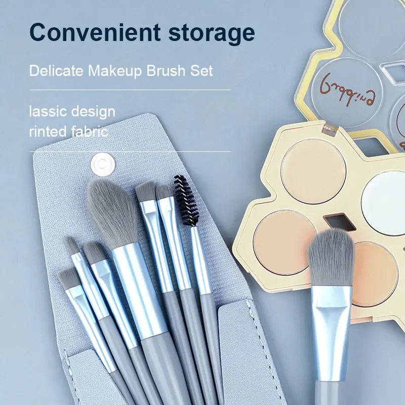 8-Piece Travel Makeup Brush Set – Includes Bag