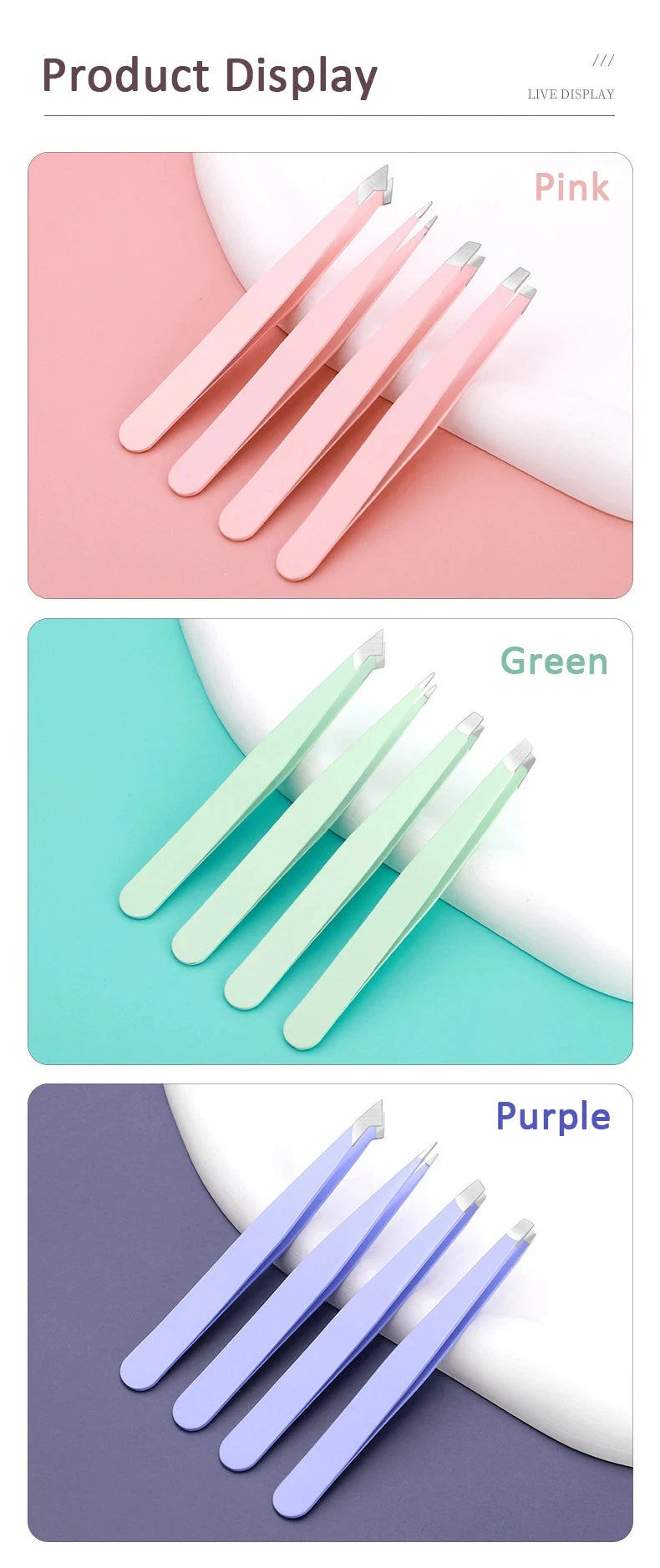 Set of 4 multicolored eyebrow tweezers
