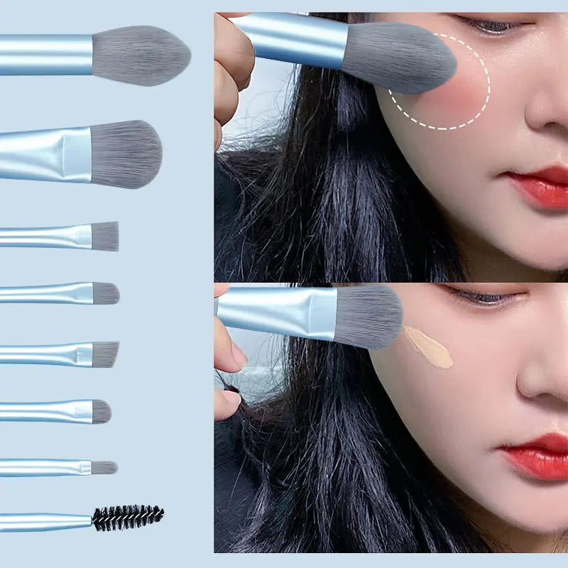 8-Piece Travel Makeup Brush Set – Includes Bag