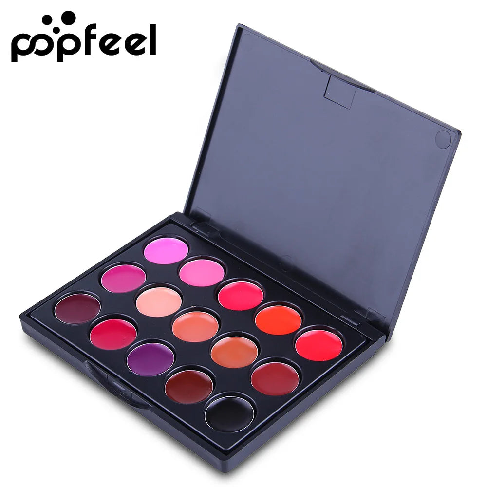 POPFEEL 15-Color Lipstick Palette – Long-Lasting & Korean Cosmetics