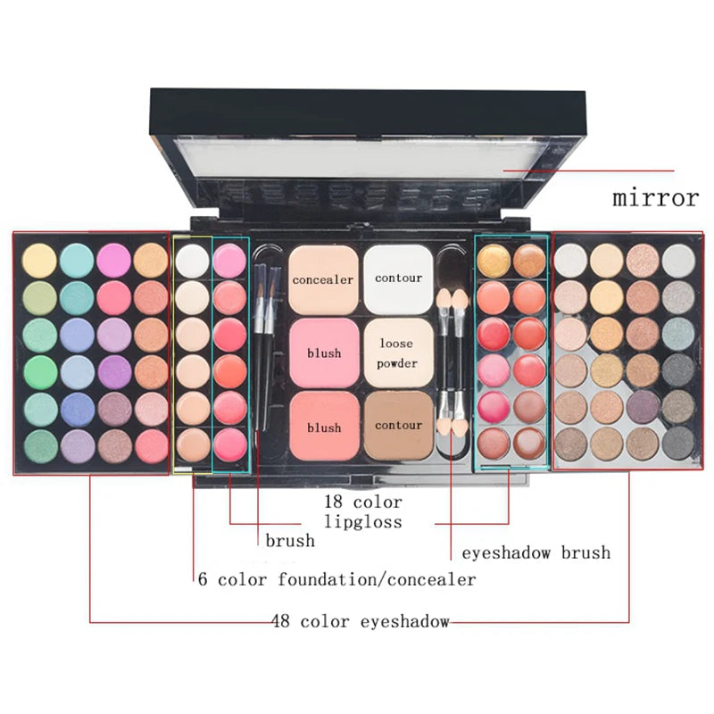 40/74/78-Color Glitter Eyeshadow Palette – Matte & Waterproof