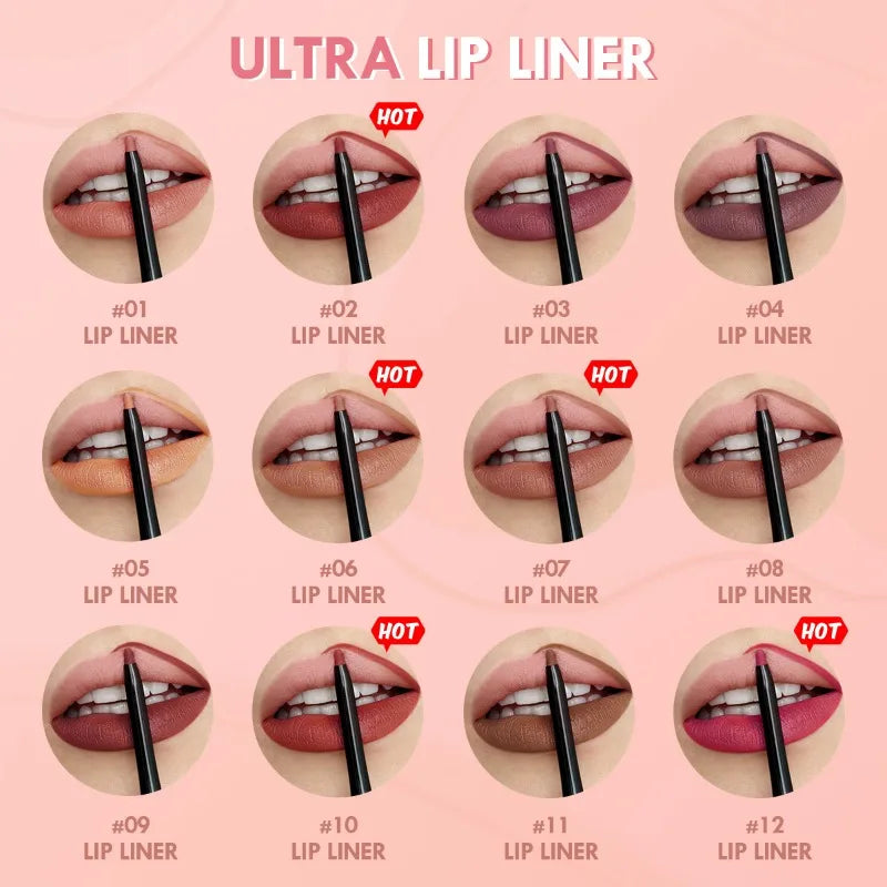 Waterproof Matte Lipliner Pencil 12 Colors Long Lasting