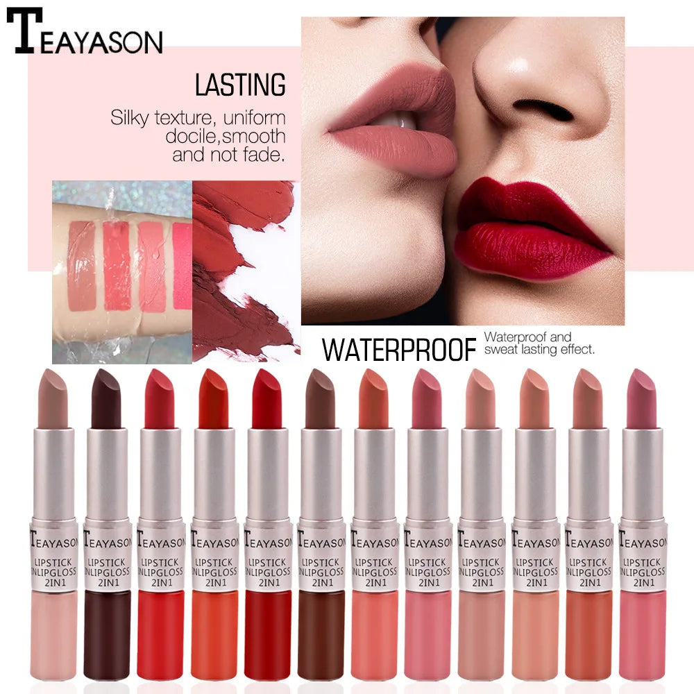2-in-1 Pink Lipstick & Lip Gloss – Waterproof, Long-Lasting