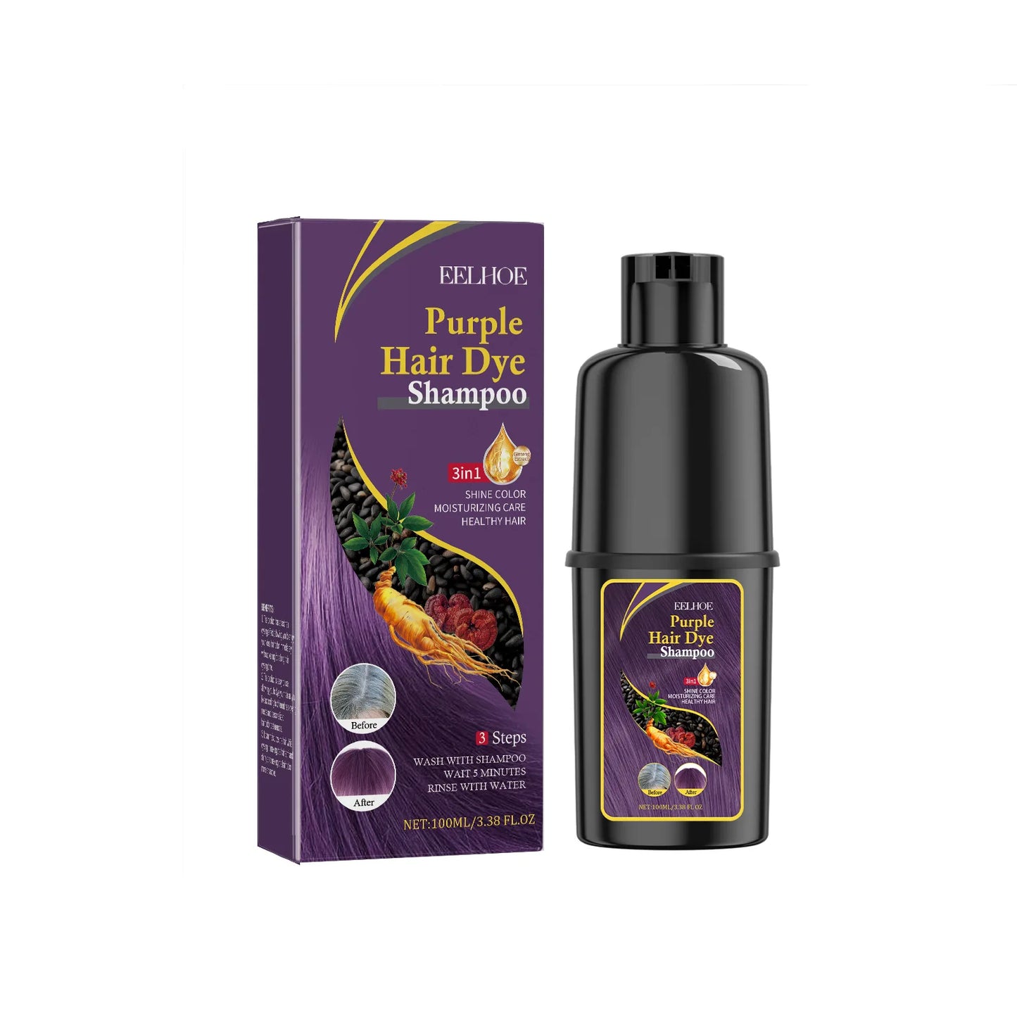 3-in-1 Hair Dyeing Shampoo – Black, Repair & Nourish Hair