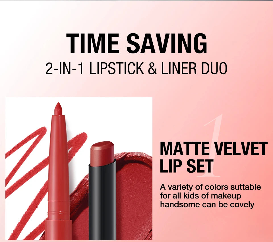 Waterproof Lip Liner and Lipstick Set