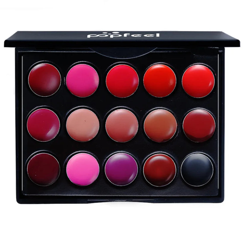 POPFEEL 15-Color Lipstick Palette – Long-Lasting & Korean Cosmetics