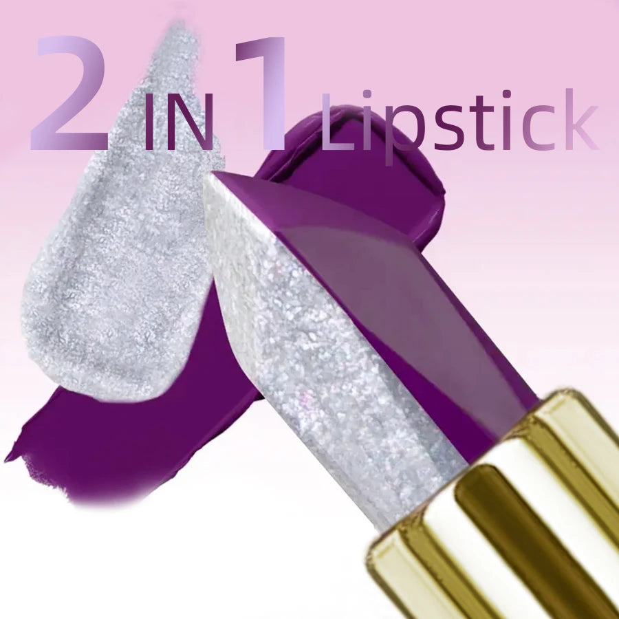 Purple Glitter Two-Tone Lipstick – Moisturizing & Long-Lasting