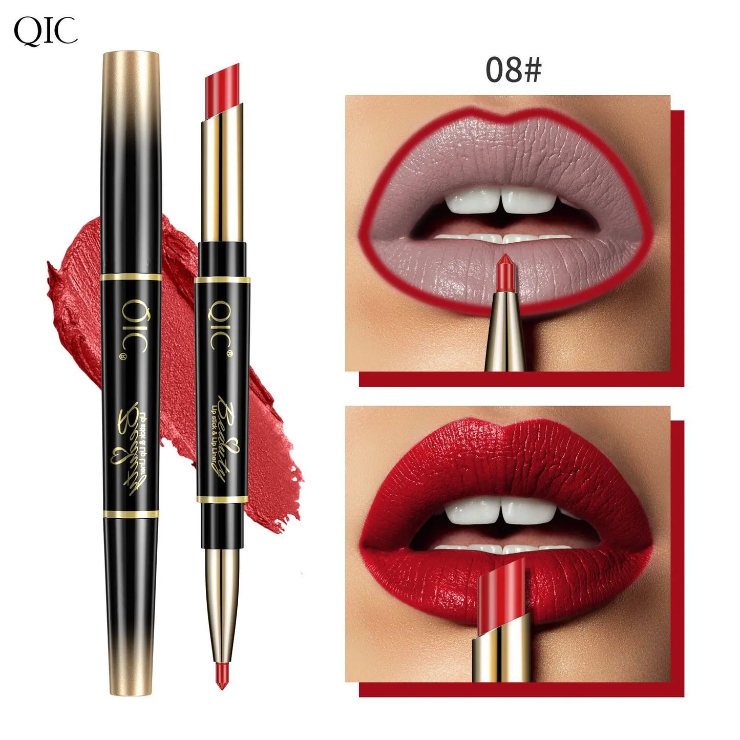 2-in-1 Waterproof Lip Liner & Nude Matte Lipstick – Double-Ended