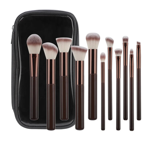11pcs Solid Wood Handle Makeup Brush Set