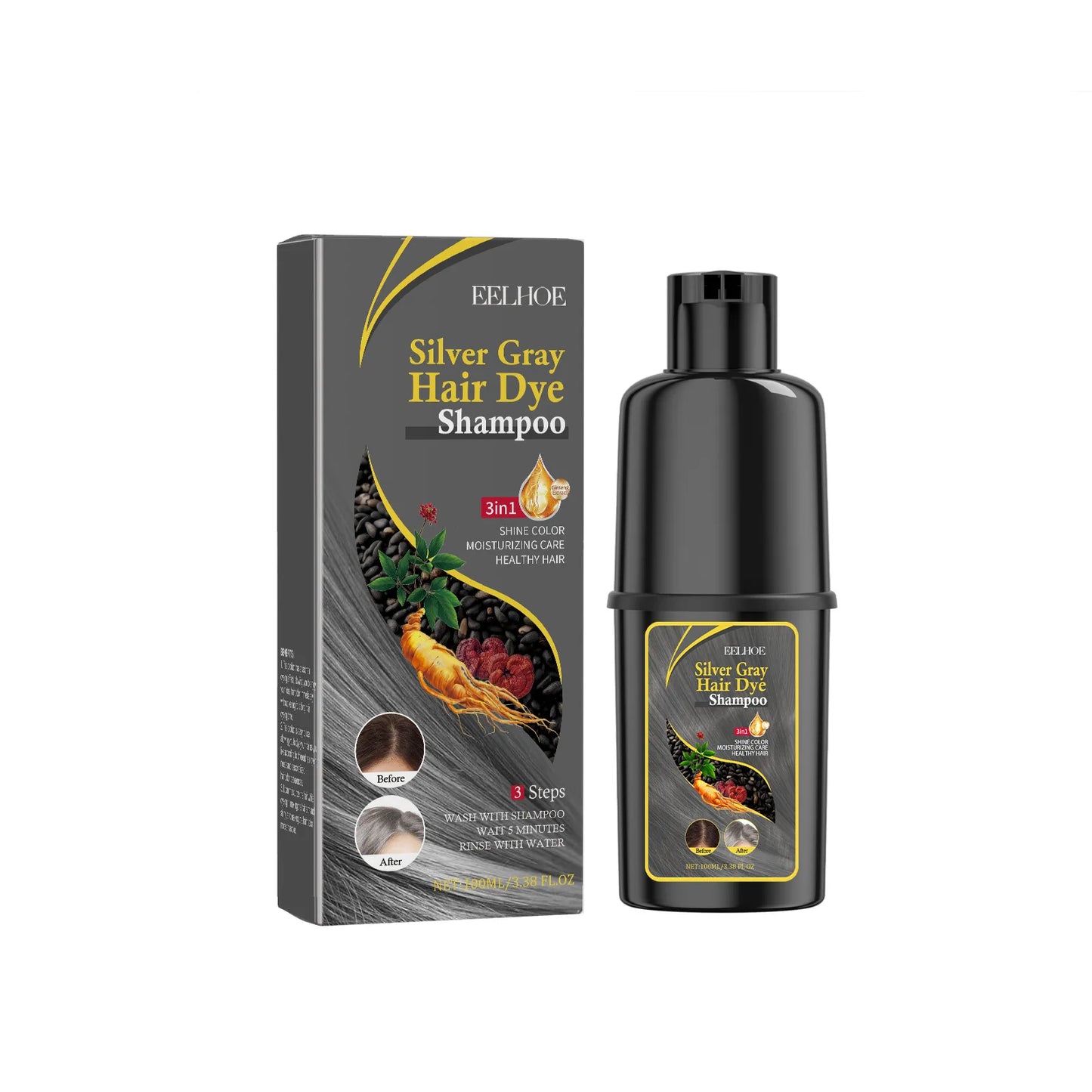 3-in-1 Hair Dyeing Shampoo – Black, Repair & Nourish Hair
