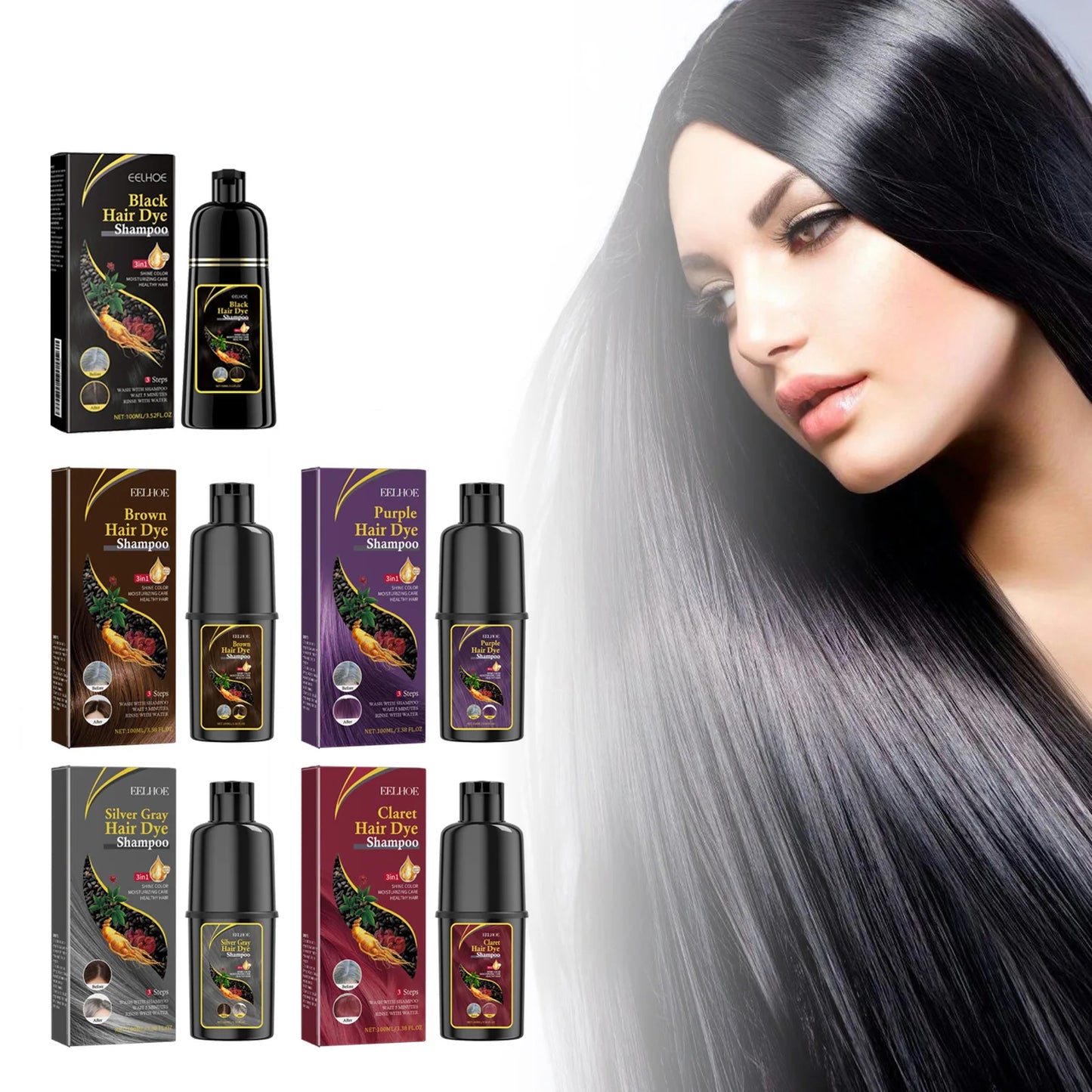 3-in-1 Hair Dyeing Shampoo – Black, Repair & Nourish Hair