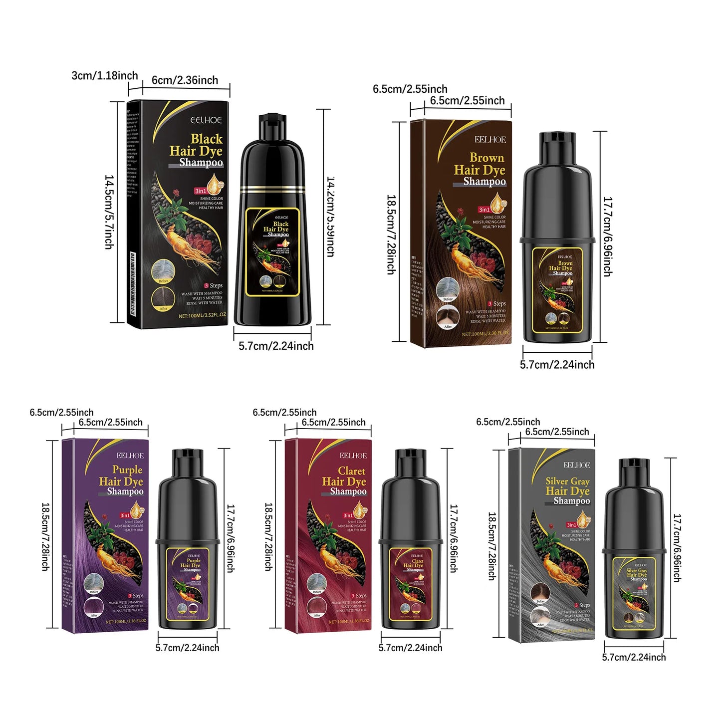 3-in-1 Hair Dyeing Shampoo – Black, Repair & Nourish Hair