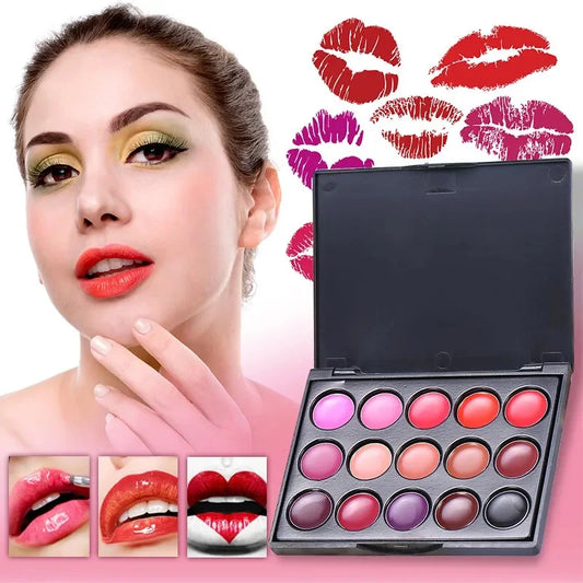 POPFEEL 15-Color Lipstick Palette – Long-Lasting & Korean Cosmetics