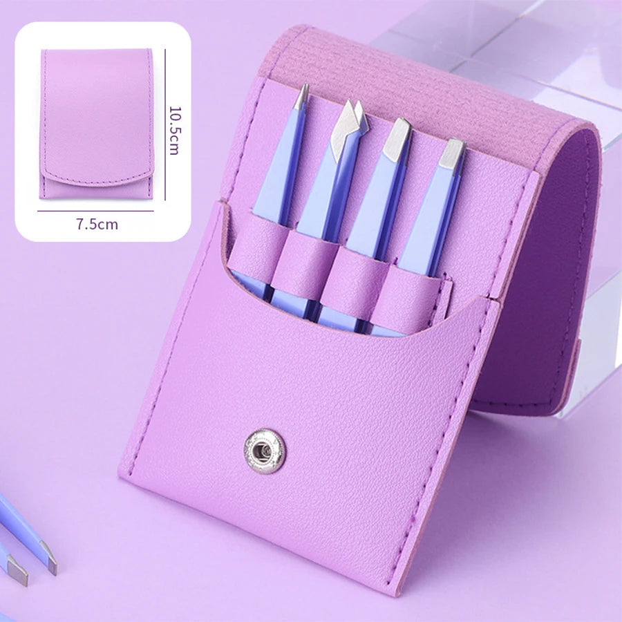 Set of 4 multicolored eyebrow tweezers
