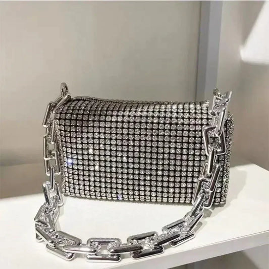 Mini bucket bag with glitter and rhinestones