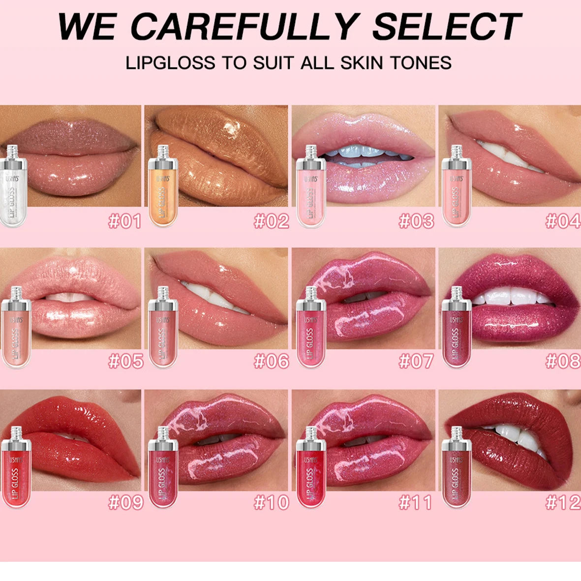USHAS 12 Colors Pearlescent Liquid Lipstick