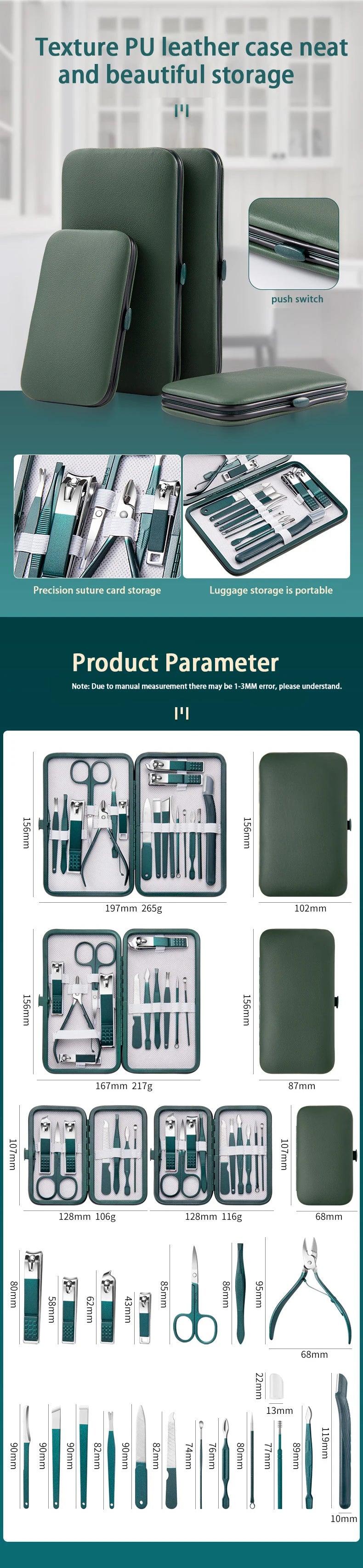 Professional Nail Care Kit 7 10 12 18 Pieces
