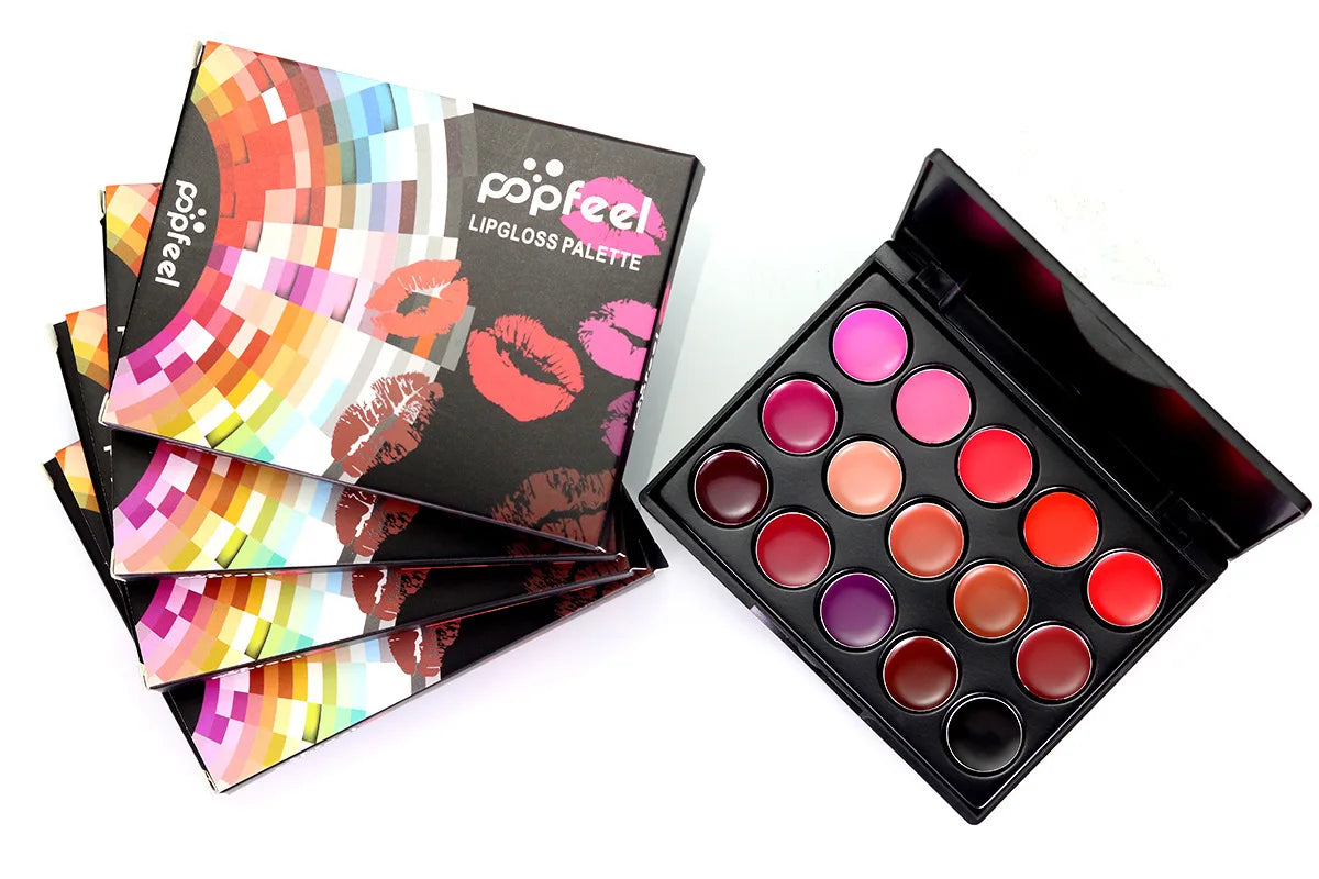 POPFEEL 15-Color Lipstick Palette – Long-Lasting & Korean Cosmetics
