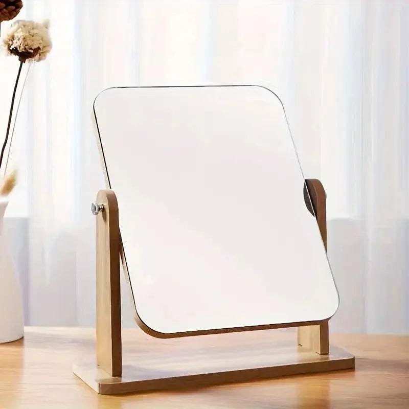 Wooden Rotating Vanity Mirror Adjustable Desktop Makeup Stand