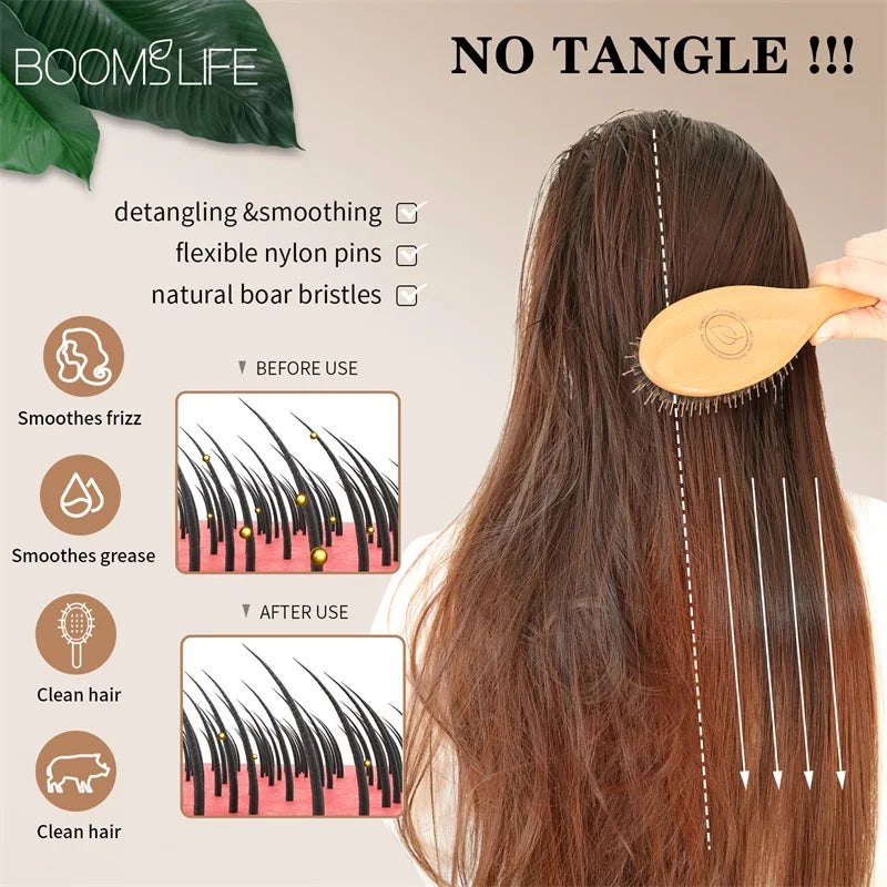 Boar bristle hairbrush