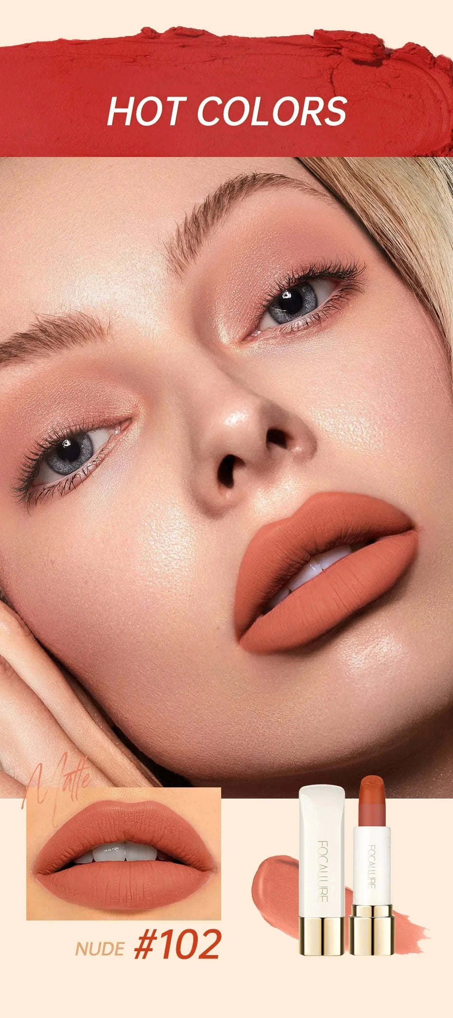 FOCALLURE 16-Color Matte Lipstick – Waterproof, High Pigment