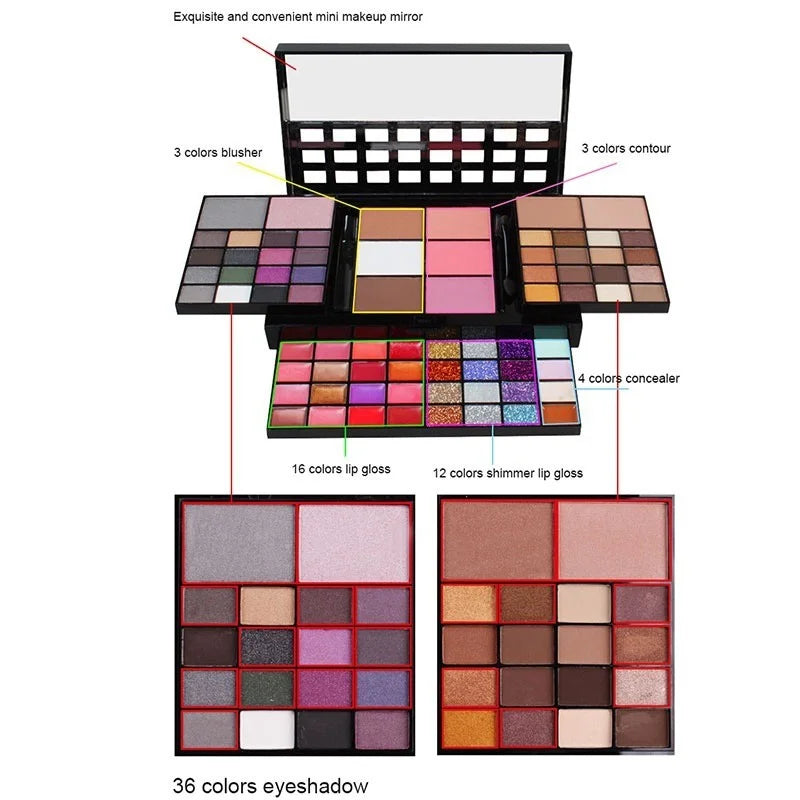 40/74/78-Color Glitter Eyeshadow Palette – Matte & Waterproof