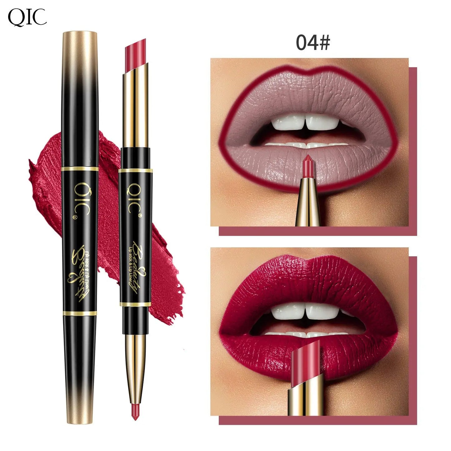 2-in-1 Waterproof Lip Liner & Nude Matte Lipstick – Double-Ended