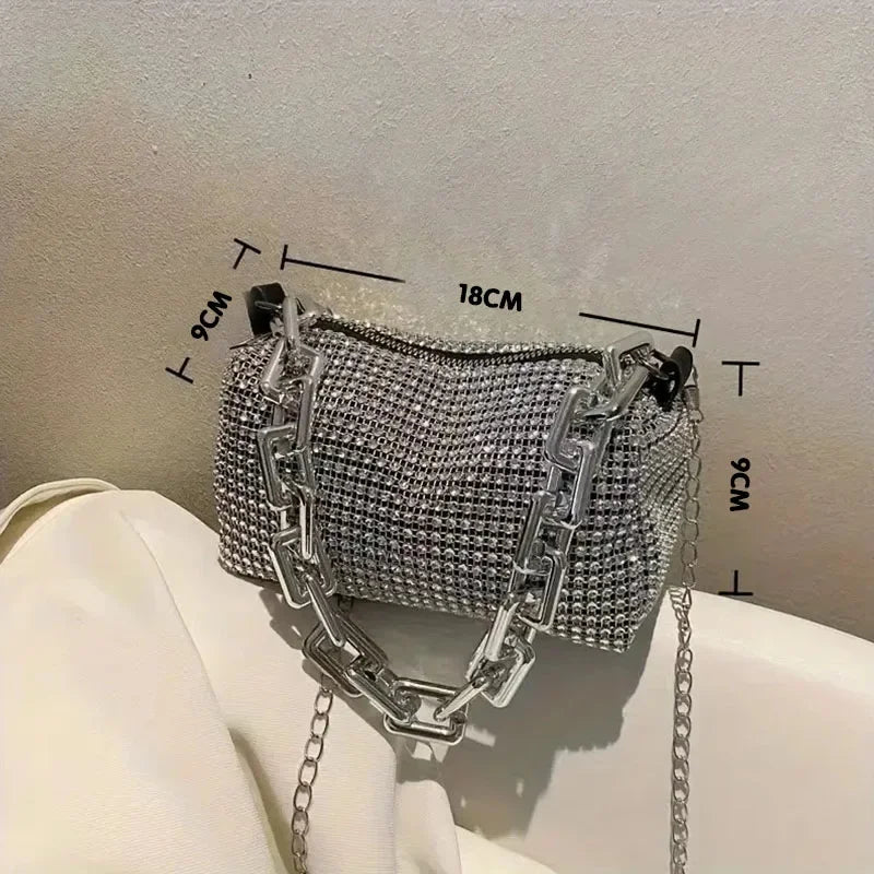Mini bucket bag with glitter and rhinestones