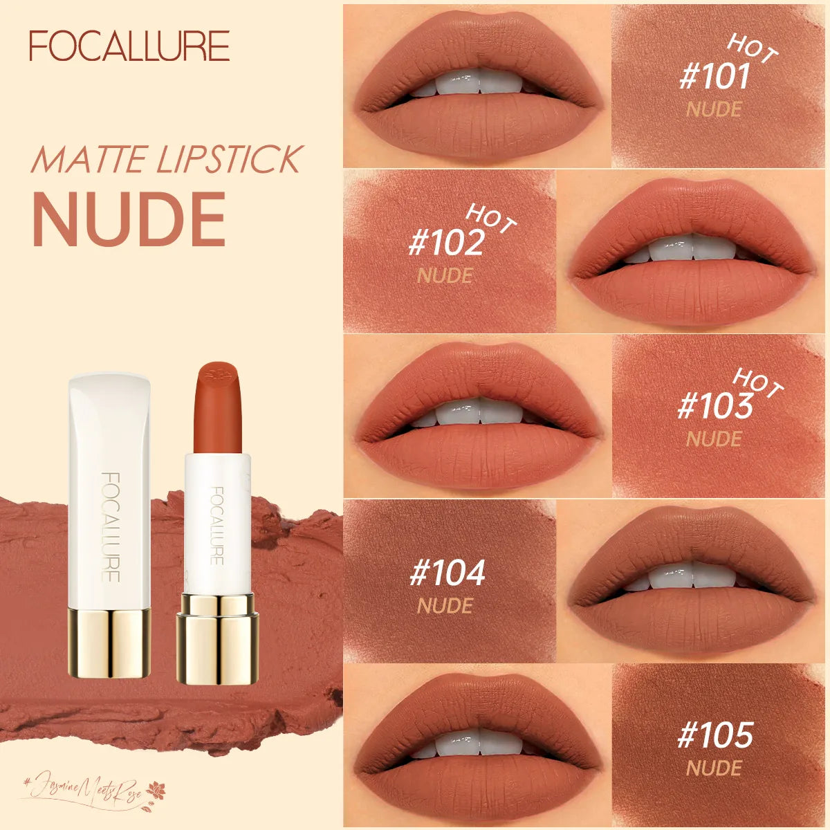 FOCALLURE 16-Color Matte Lipstick – Waterproof, High Pigment