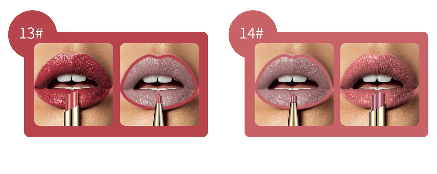 2-in-1 Waterproof Lip Liner & Nude Matte Lipstick – Double-Ended