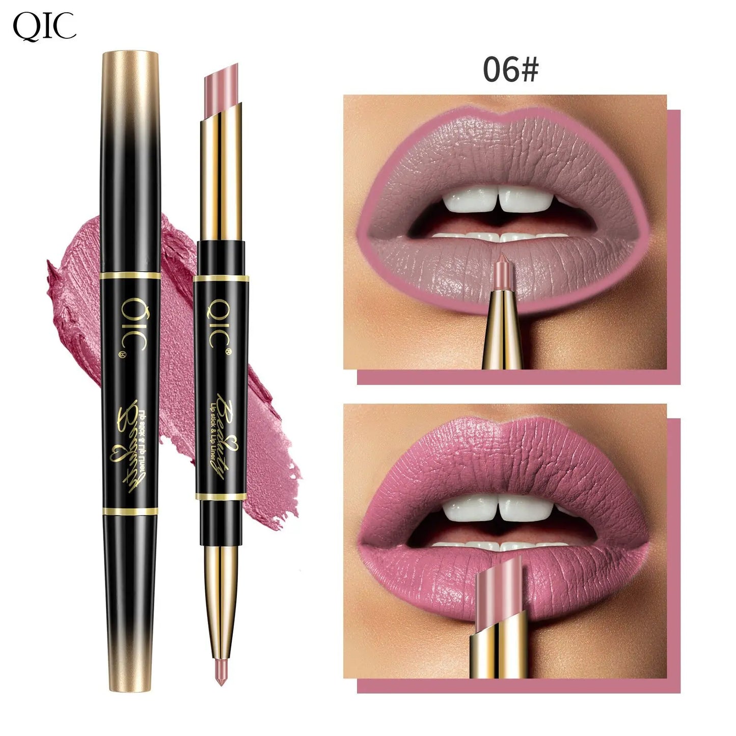 2-in-1 Waterproof Lip Liner & Nude Matte Lipstick – Double-Ended