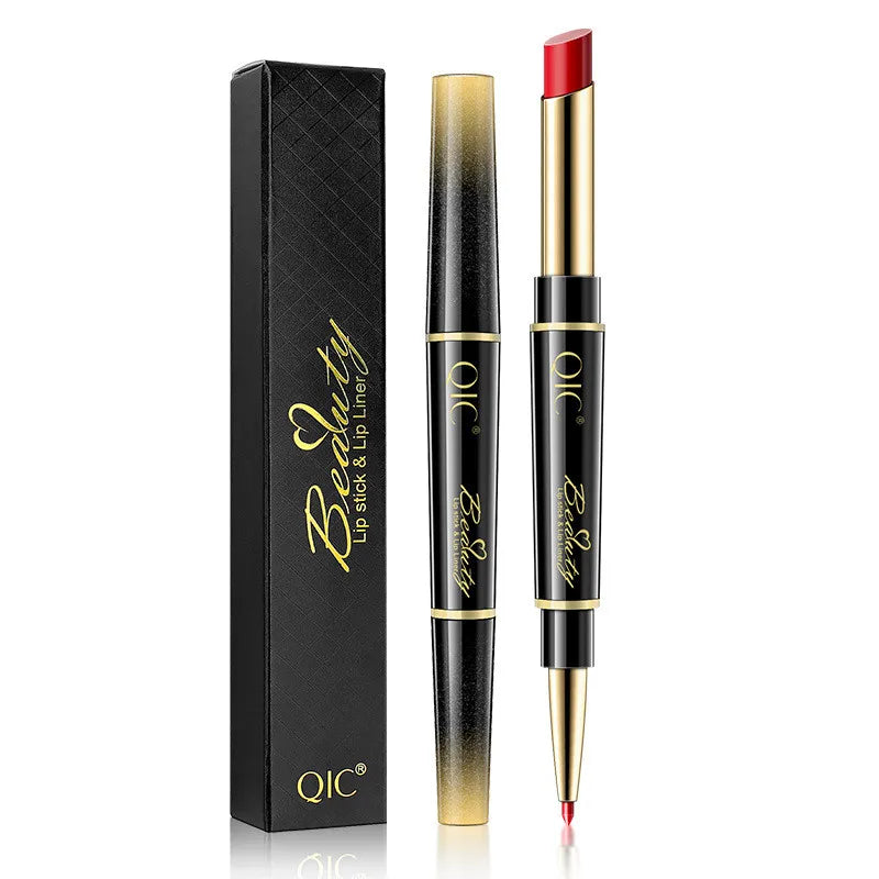 2-in-1 Waterproof Lip Liner & Nude Matte Lipstick – Double-Ended