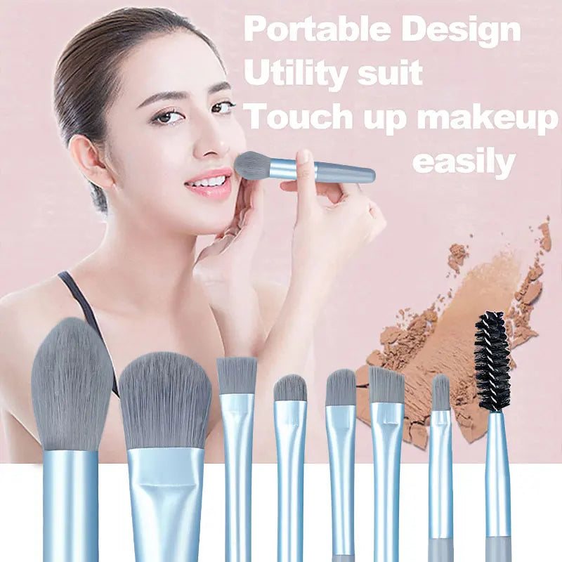 8-Piece Travel Makeup Brush Set – Includes Bag