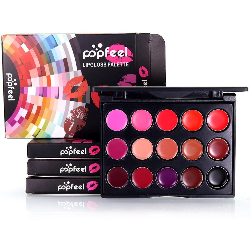 POPFEEL 15-Color Lipstick Palette – Long-Lasting & Korean Cosmetics
