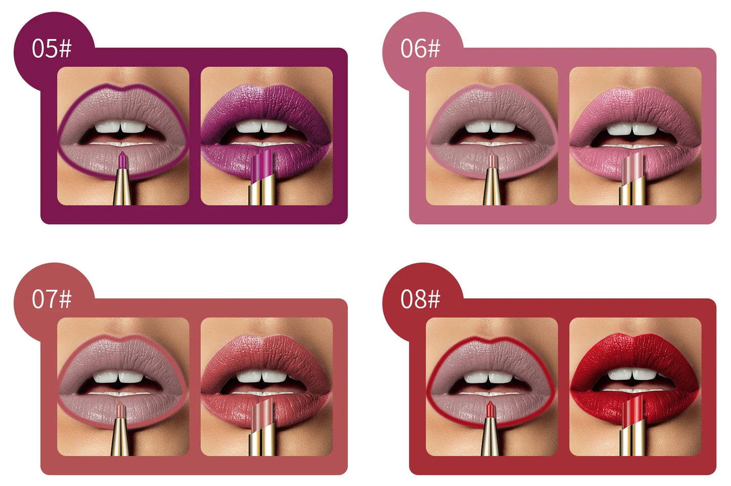 2-in-1 Waterproof Lip Liner & Nude Matte Lipstick – Double-Ended
