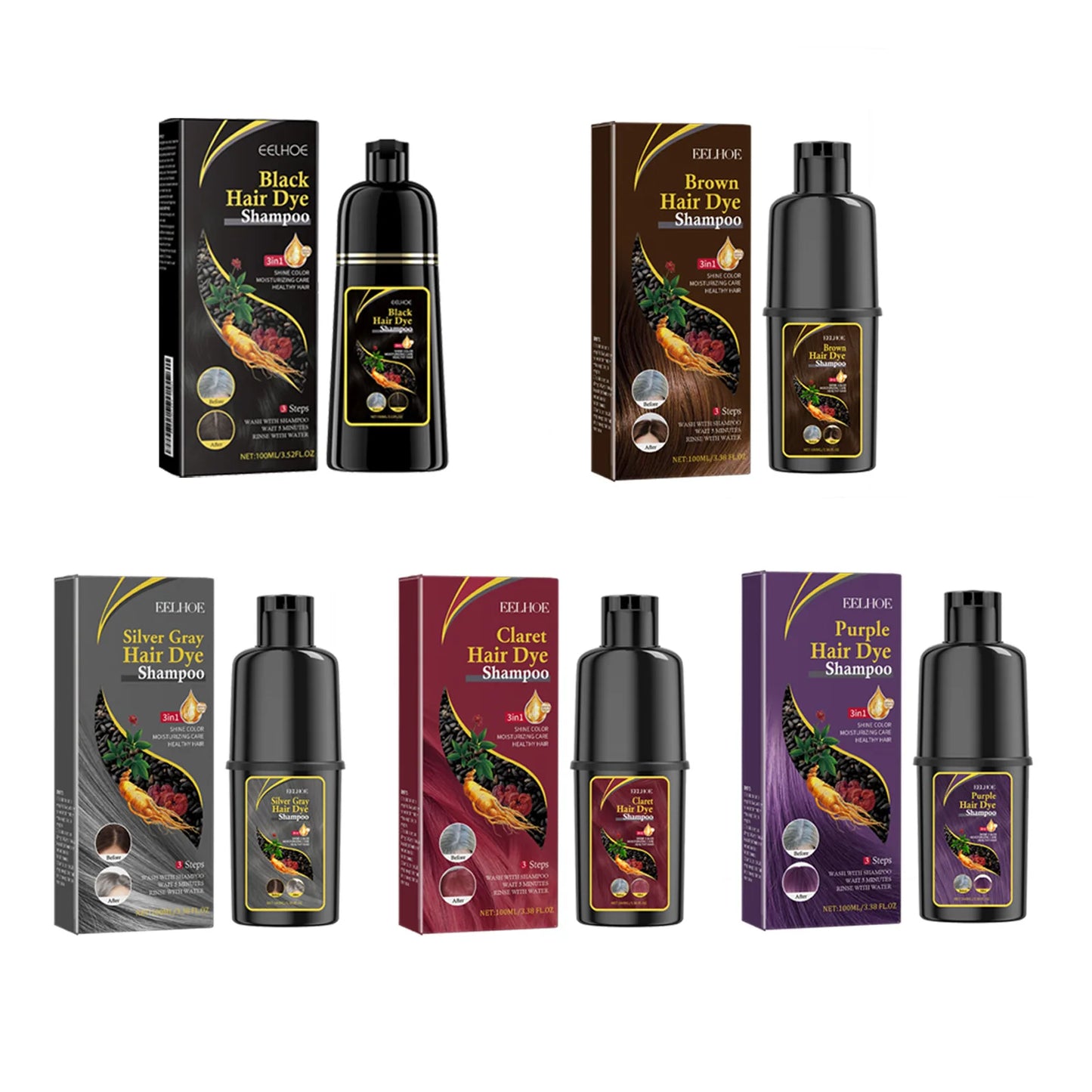 3-in-1 Hair Dyeing Shampoo – Black, Repair & Nourish Hair