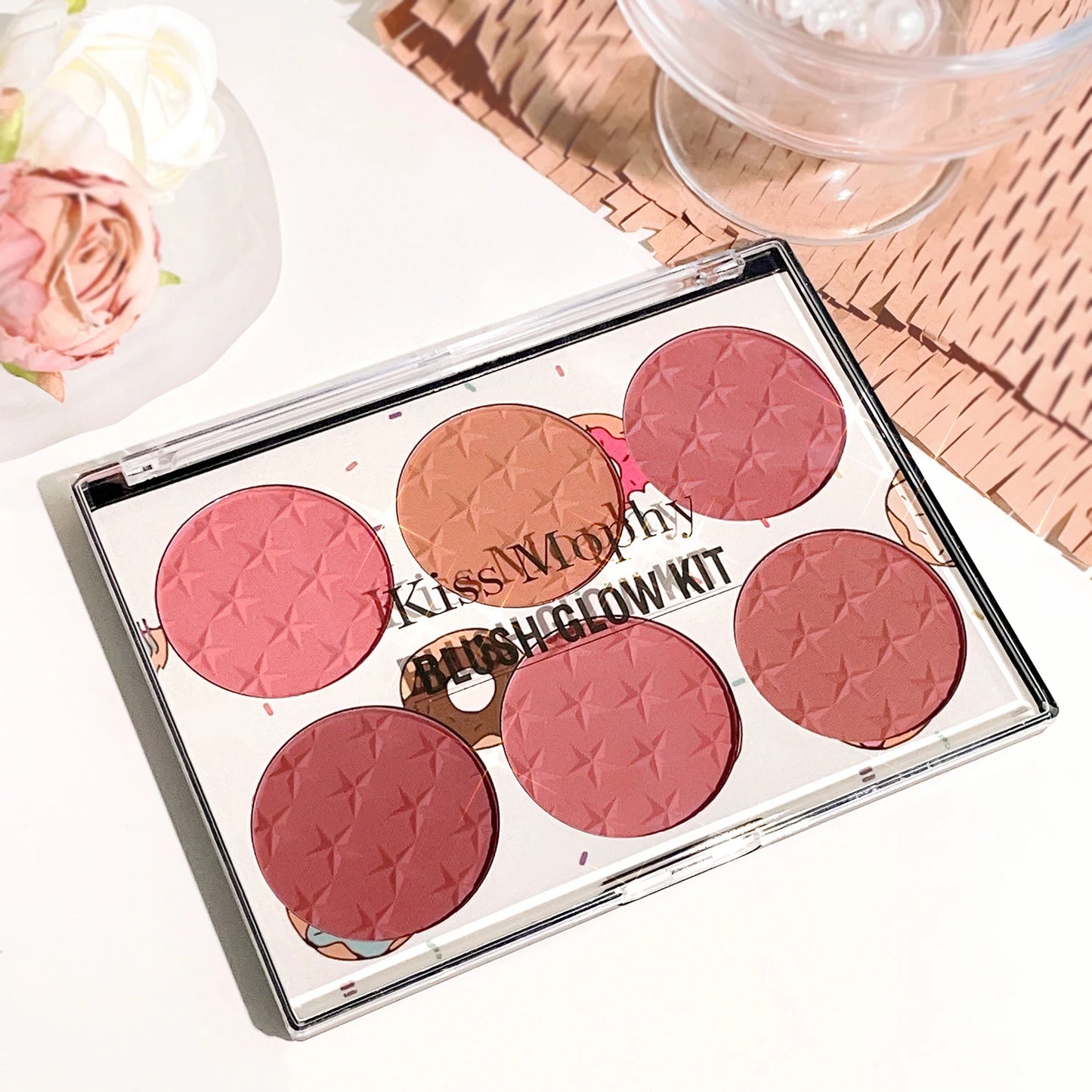 Six-Color Blush Palette – Waterproof Matte & Pearl Shades
