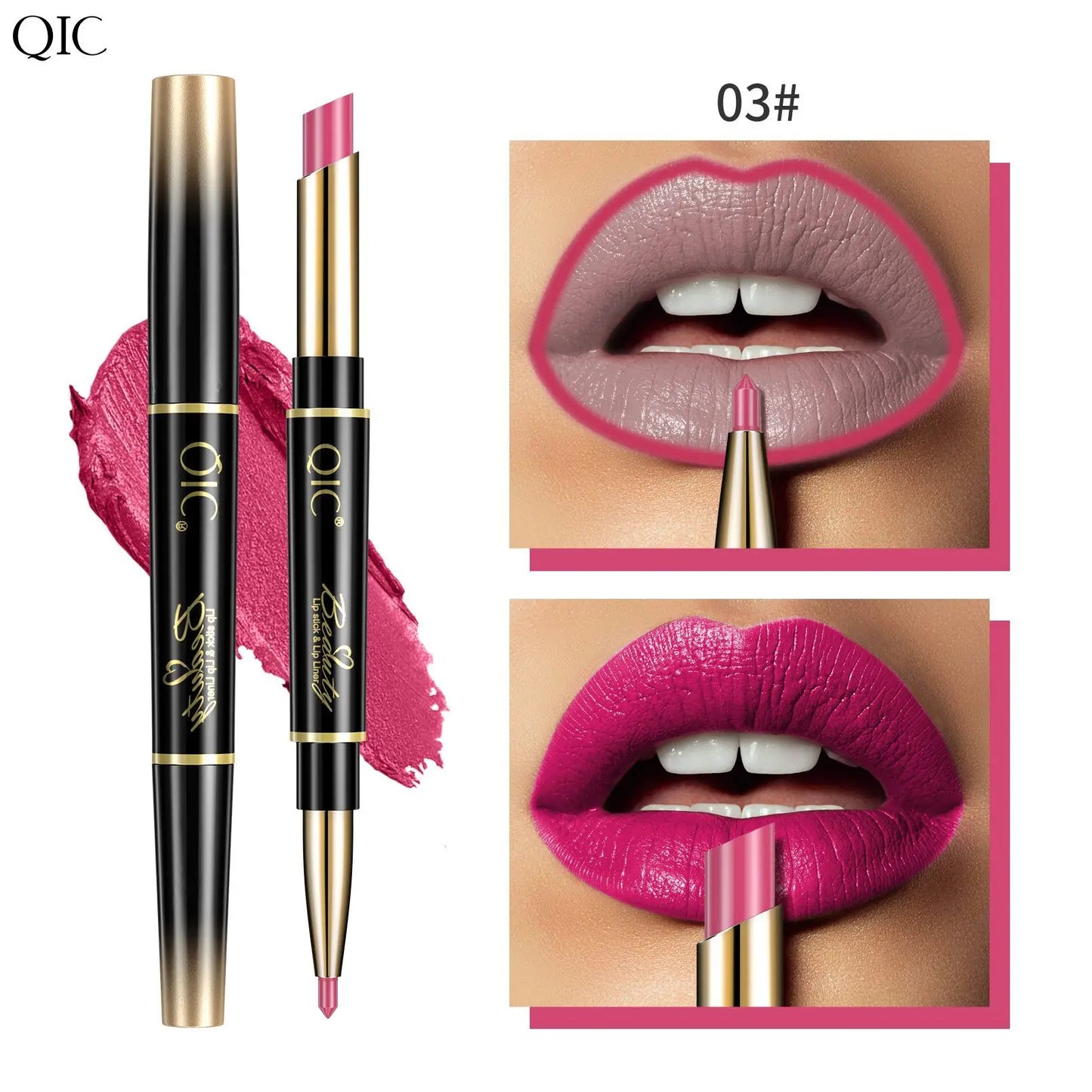 2-in-1 Waterproof Lip Liner & Nude Matte Lipstick – Double-Ended
