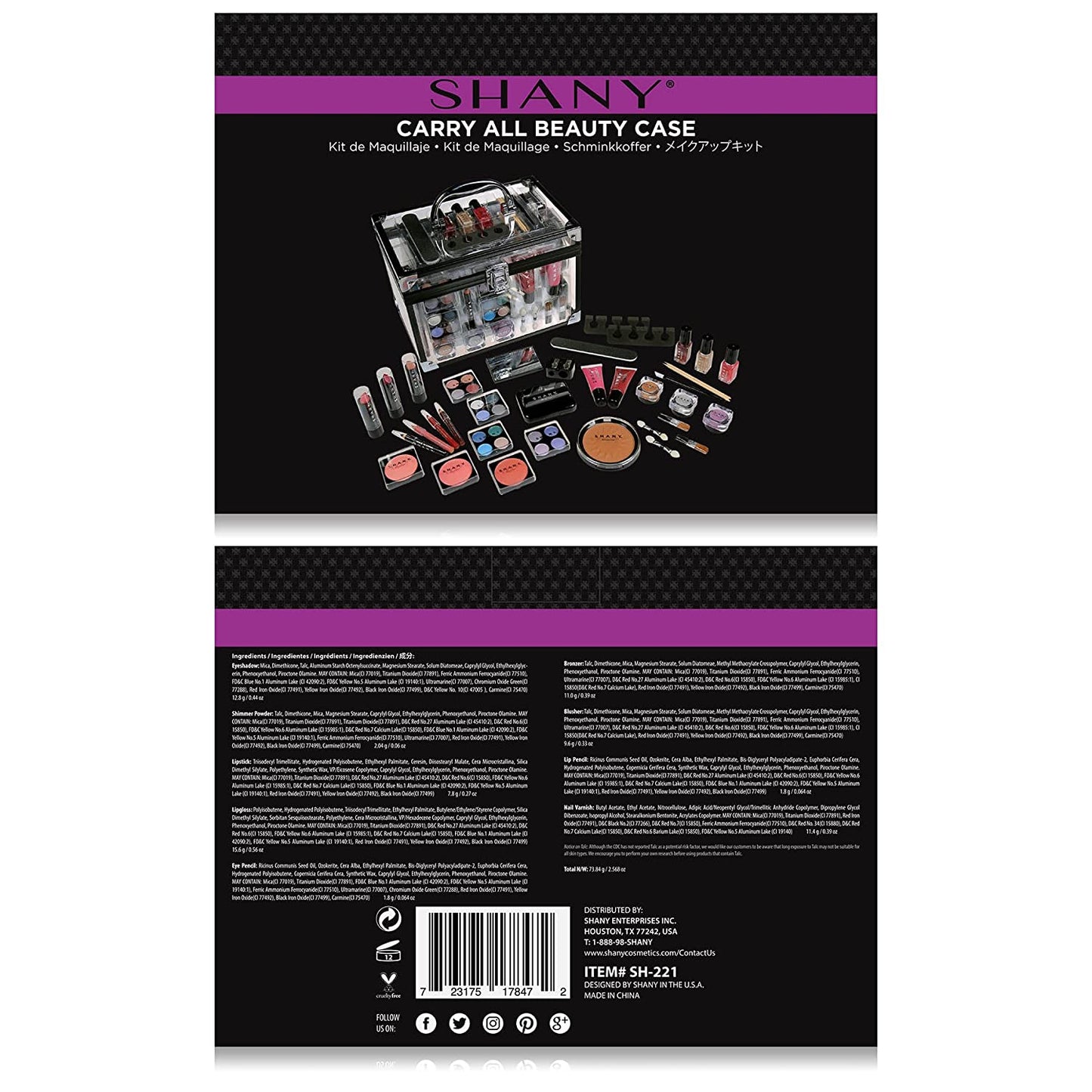 Carry All Trunk Makeup Train Case with Re-Usable Aluminum Beauty Storage Organizer Case. Make up Set with Eye Palettes, Blushes,Face Powders, Manicure, Pedicure and Cosmetics Brushes.