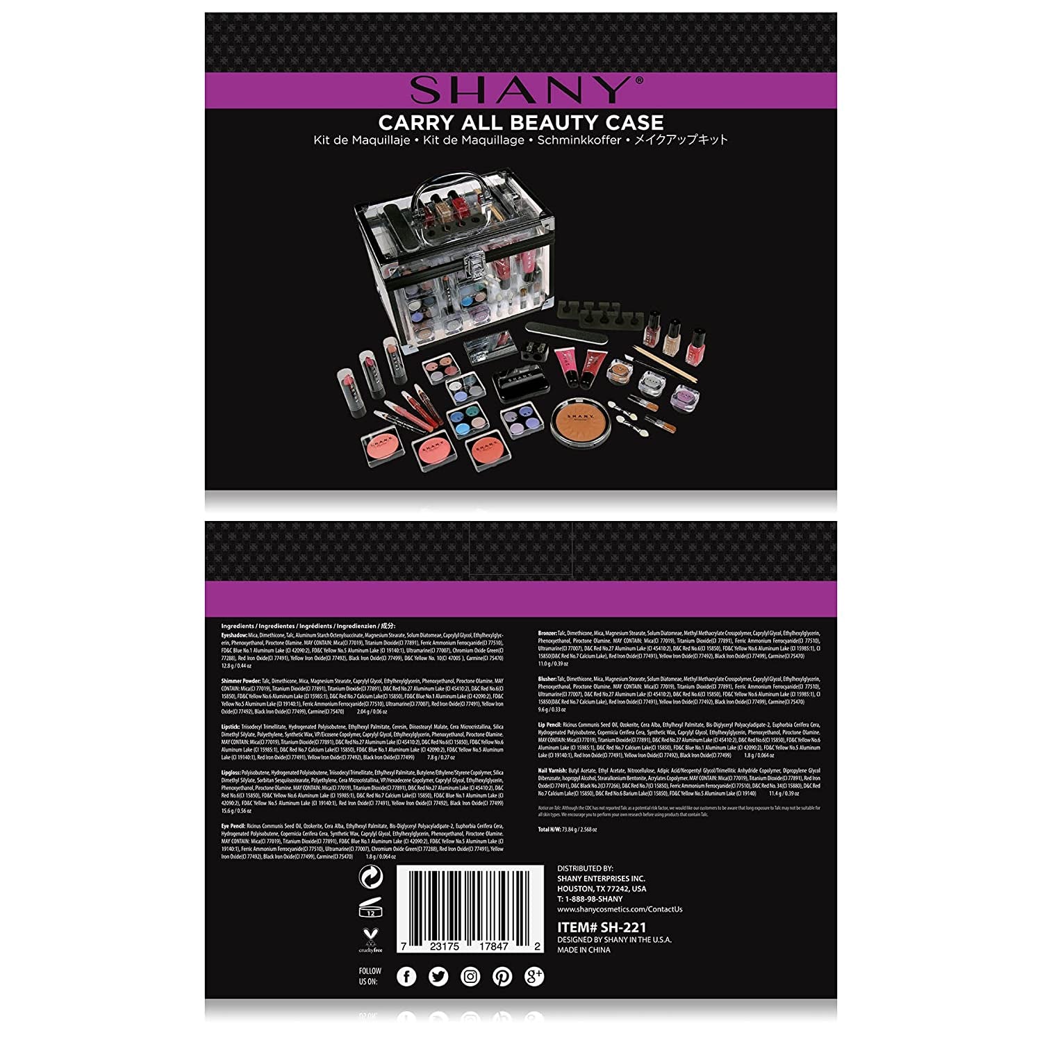 Carry All Trunk Makeup Train Case with Re-Usable Aluminum Beauty Storage Organizer Case. Make up Set with Eye Palettes, Blushes,Face Powders, Manicure, Pedicure and Cosmetics Brushes.