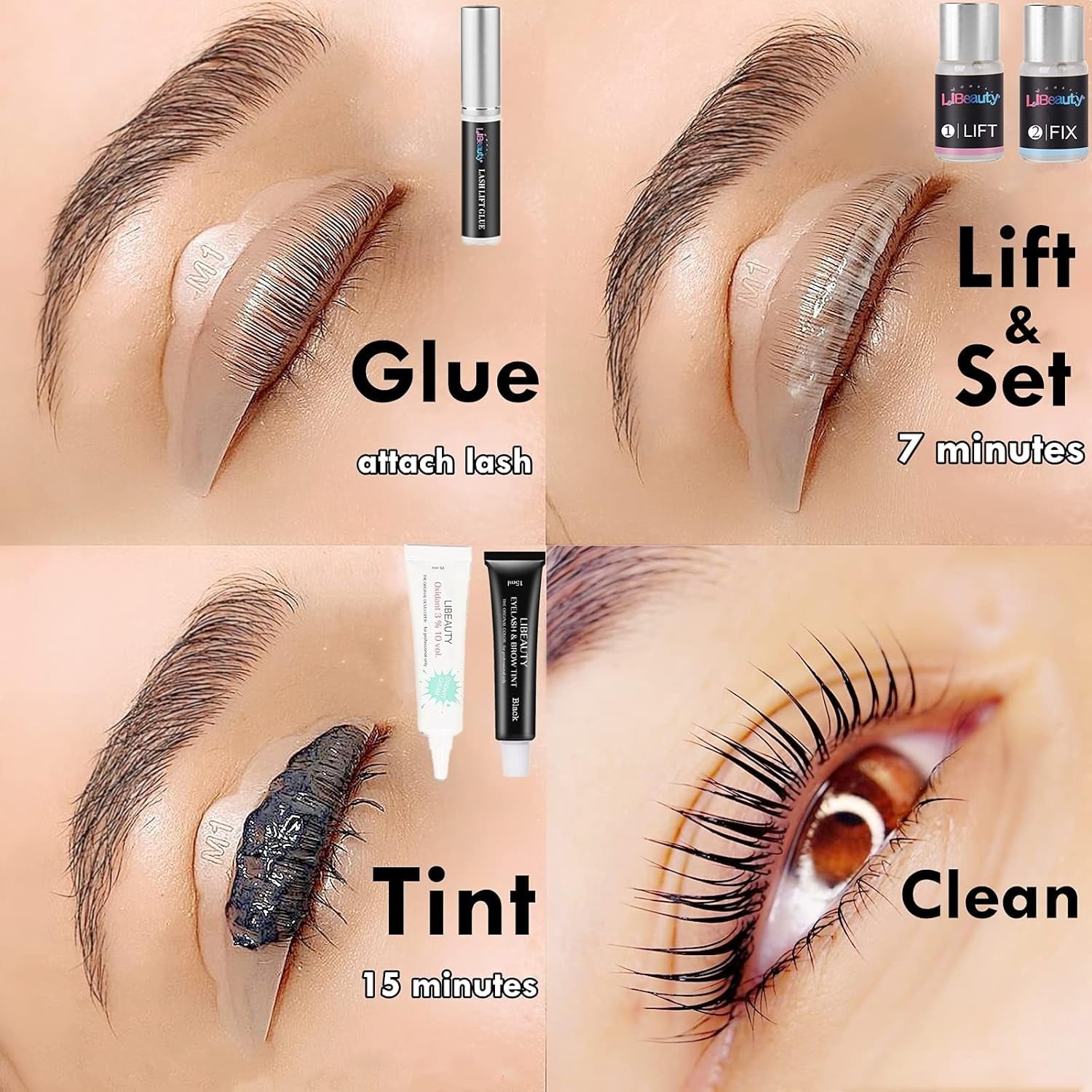 Lash Lift and Color Kit 4-In-1 with Brow Lamination & Perm - Professional Eyelash Set for Home DIY, Black Coloring Formula Creates Thicker Curled Lashes (Includes All Tools)