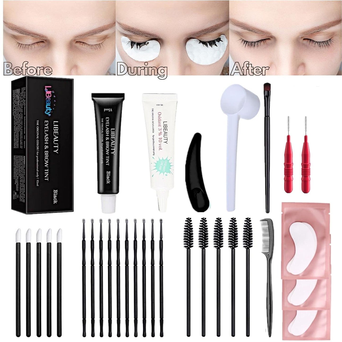 Lash Lift and Color Kit 4-In-1 with Brow Lamination & Perm - Professional Eyelash Set for Home DIY, Black Coloring Formula Creates Thicker Curled Lashes (Includes All Tools)