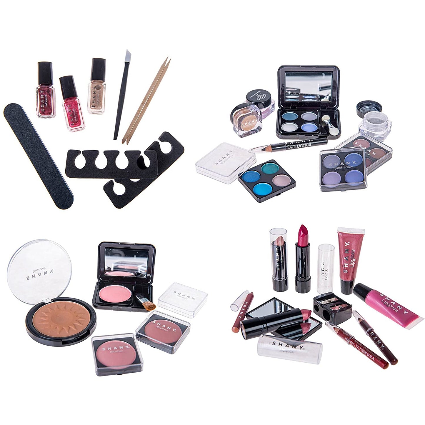 Carry All Trunk Makeup Train Case with Re-Usable Aluminum Beauty Storage Organizer Case. Make up Set with Eye Palettes, Blushes,Face Powders, Manicure, Pedicure and Cosmetics Brushes.