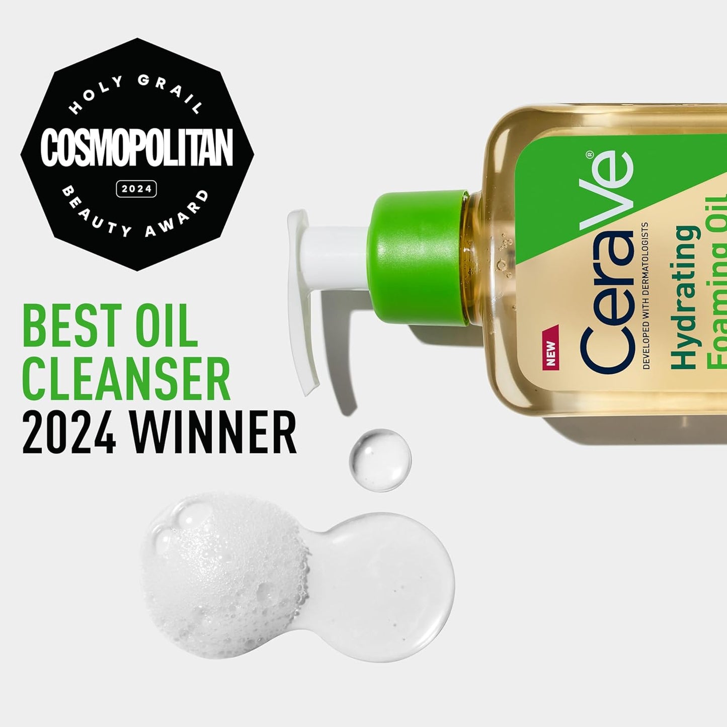 Hydrating Foaming Oil Cleanser for Face and Body with Squalane, Hyaluronic Acid, and Ceramides - Ideal for Dry to Very Dry Skin, Fragrance-Free and Residue-Free, 19 FL Oz