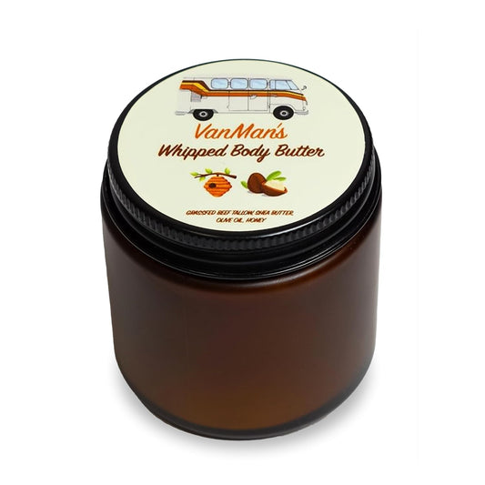 Vanman's Whipped Tallow Body Butter - Essential Oil-Free Moisturizer with Grass-Fed Beef Tallow, Organic Shea Butter, Cold Pressed Olive Oil, and Raw Honey - 4 Oz