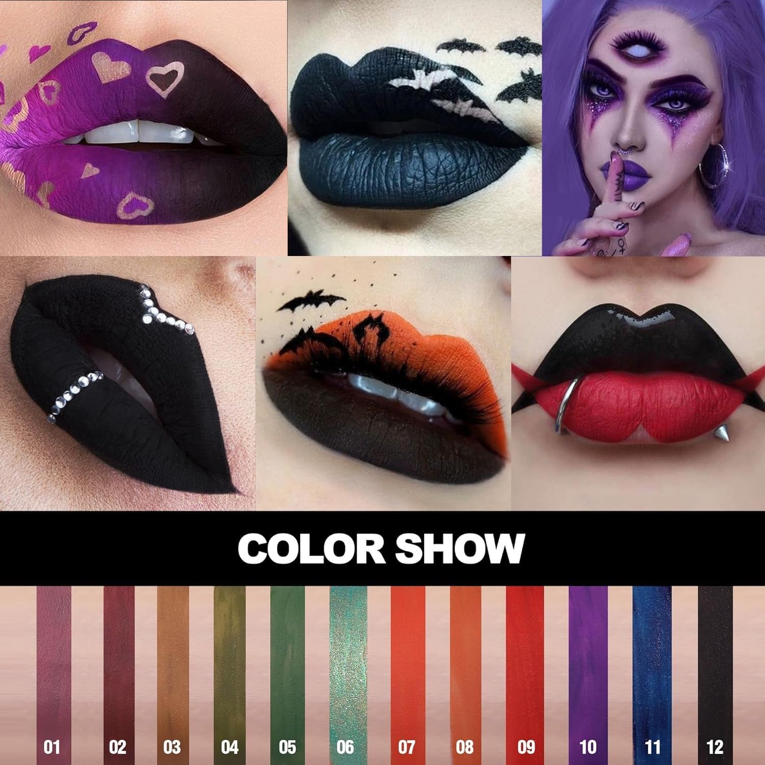Lip Gloss Gothic Style Lipstick Matte Color Lip Glaze Non-Stick Cup Lip Tint Long Lasting High Pigment Lip Stain Non-Smudge Non Fade Lip Glaze for Daily Halloween Festival Lip Makeup (12#)